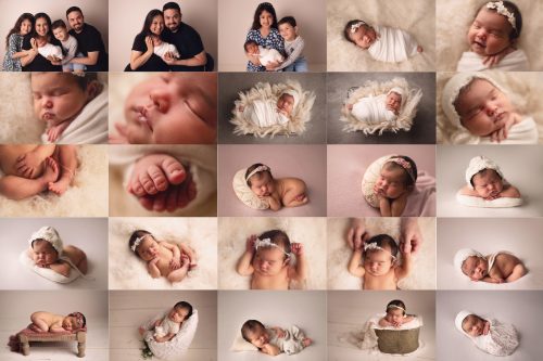newborn photo session for a girl light colores